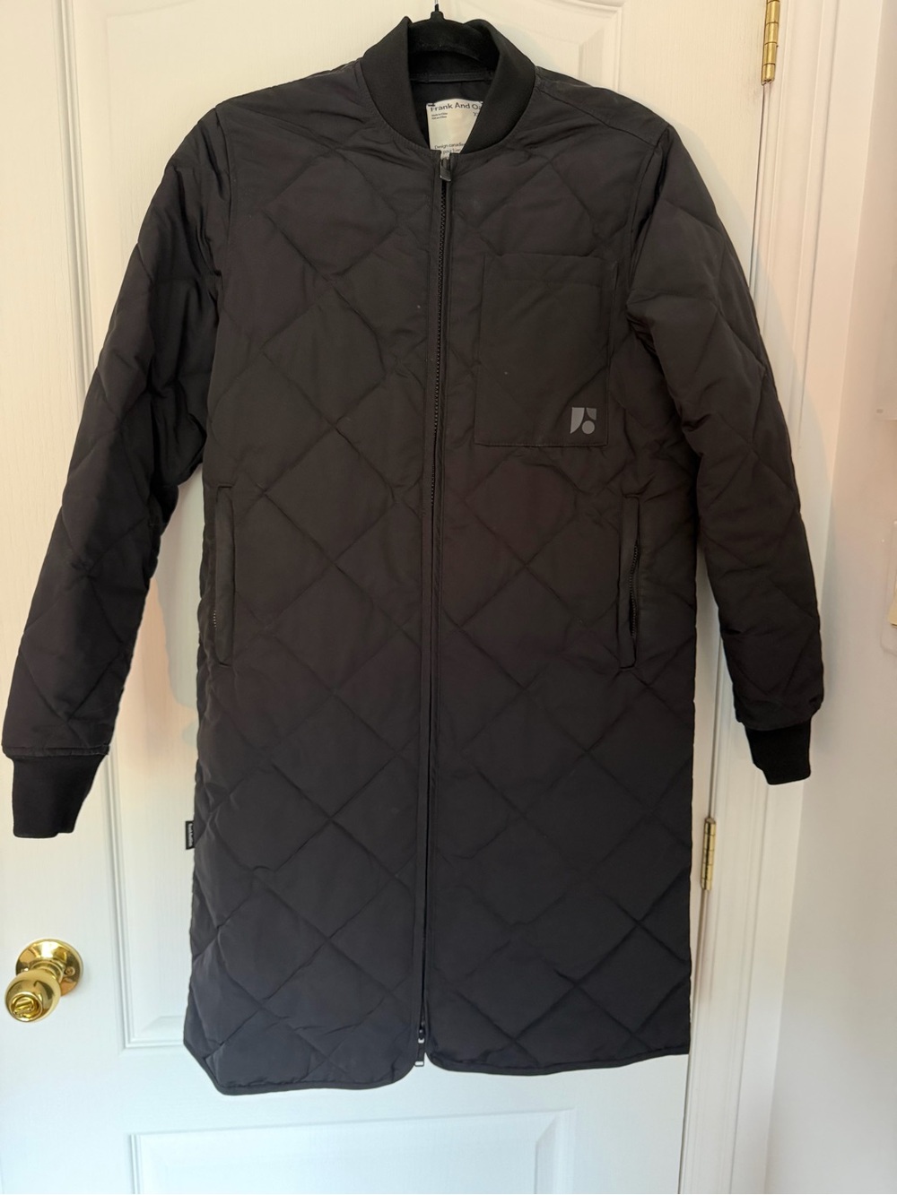Frank & Oak Women's Black Quilted Long Bomber Coat